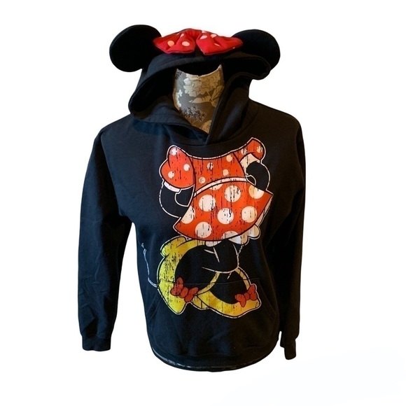 Disney Tops - DISNEY Minnie Mouse Black Hooded Sweatshirt with Ears size Small pullover